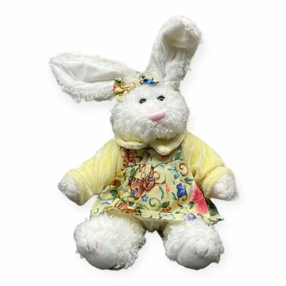 Vtg Chrisha Playful Bunny Rabbit Plush 1997 Yellow Floral Dress Stuffed Animal